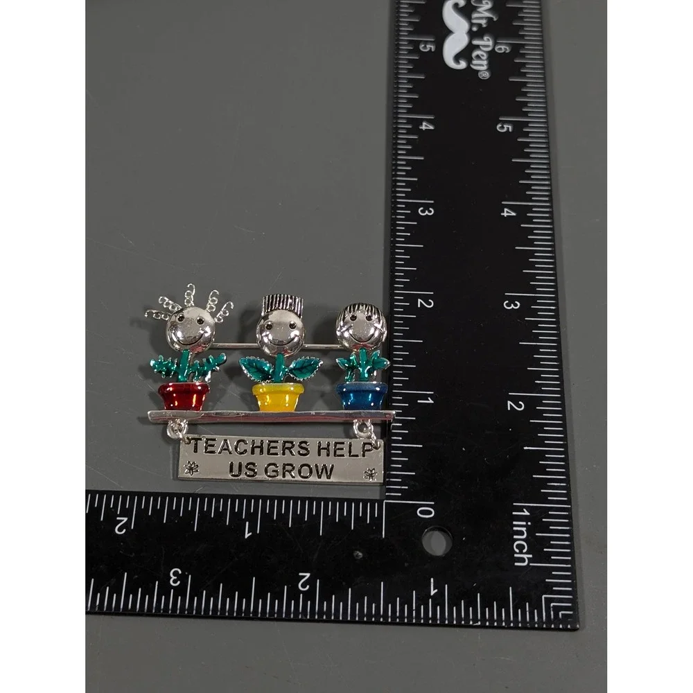 Danecraft Teachers Help Us Grow Brooch Silver‎ Tone Kids Flower Pin